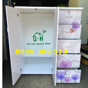 TỦ NHỰA ĐÀI LOAN 2 CÁNH 5 NGĂN IN 3D HOA BỒ CÔNG ANH HCM