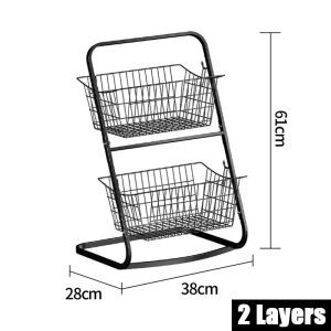 Kitchen Storage Rack Shelf Multi-Functional Removable 2/3 Layers Floor Stand Storage Basket Snack Vegetable Basket Storage Rack Dirty Clothes Basket Rack Wire Mesh Basket For Home Kitchen Bathroom Office ﻿