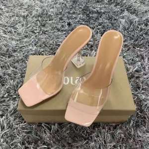 [Free Shipping] Square-Toe High-Heeled Sandals For Women New Summer Fashion Transparent One-Strap Design Suitable For Outdoor Wear With A Wine Glass-Shaped Heel