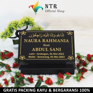 Batu Nisan Makam Granit Full Ukir Kijing Kuburan Islam Kristen Ukuran 15X20 Plus Dudukan 20X30