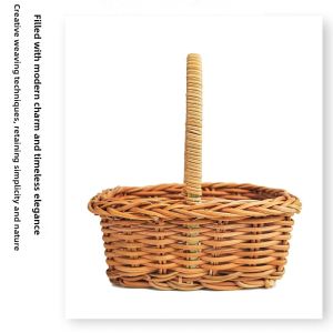 SQMETR Handwoven Imitation Rattan Handhold 5 Styles Household Weaving Flower Basket with Handle Braid Storage Baskets Home Decoration /Restaurant Serving Tabletop Display