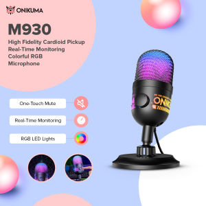 Onikuma Upgraded M930 Colorful RGB USB Microphone with One Click Mute Button Desktop Mic Wired Mic for PC PS5/4 Mixer Gaming MIC