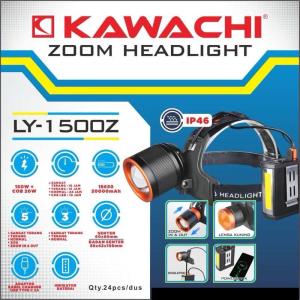 Kawachi Senter Kepala Zoom 150 Watt LY-1500Z LED Laser Baterai Pisah 18650 20000mAh 5 Mode Cahaya Tahan 24 Jam Nonstop + 20W IP66