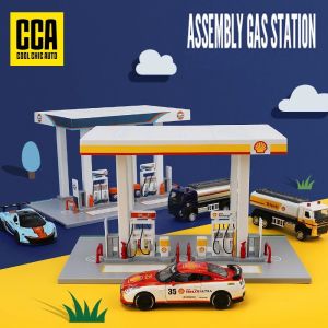 CCA Officially Licensed Shell Gas Station Assembly Playset with Diecast Alloy Model Car and Truck for Kids