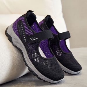 Korean Style Walking Rubber Velcro Shoes For Women On Sale Slip On Comfortable Mesh Soft Shoes Low Cut Casual Shoes