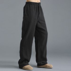 Size S-5XL Mens Fashion Clothes Breathable Linen Loose Sports Straight Trousers Casual Yoga Pants