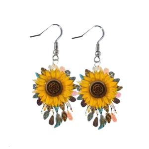 Artistic Yellow Flower Drop Earrings Modern Acrylic Design Casual Party Wear Vivid Colors Accessory For Daily Wear