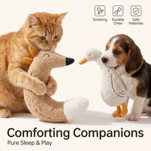 NOONOOR Rustling Sound Cat Dog Chewers Toy Plush Goose Shape Cat Interactive Toy Creativity Cartoon Doll Pet Teething Toy Relieve Boredom