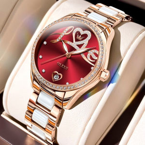 OLEVS 6686 Women Fashion Mechanical Watch Gift Ceramic Watchband Round-dial Wristwatch Calendar