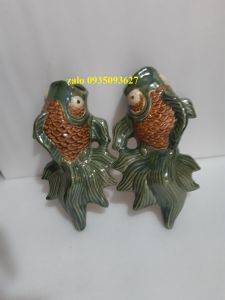 chậu hoa bình gốm treo tường chậu cá men nâu xanh (2 con)