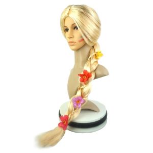 BAIXL Heat Resistant Rapunzel Cosplay Wig Party Halloween Costume Long Blonde Braid Hair Role Play Anime Synthetic Hair with Flowers