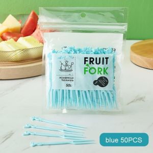 50Pcs/pack Plastic Mini Fork Afternoon Tea Fork Disposable Tableware Fruit Fork