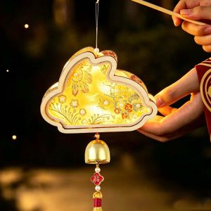 HUADIN Glowing Windchime Lantern DIY Traditional Handmade Mid Autumn Craft Chinese Bunny Light Portable Fabric Lamp Kit Kids Toy