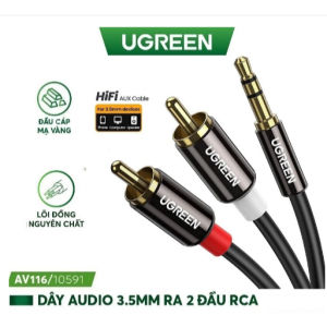 Cáp Audio 35mm ra 2 đầu RCA dài 2m Cao cấp Ugreen 10584 Bảo hành Chính hãng 18 Tháng