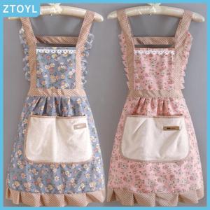 ZTOYL Cotton Canvas Floral For WomenS Kitchen Oilproof Apron With Pockets And Adjustable Waist Belt Waterproof Sleeveless Bib Apron