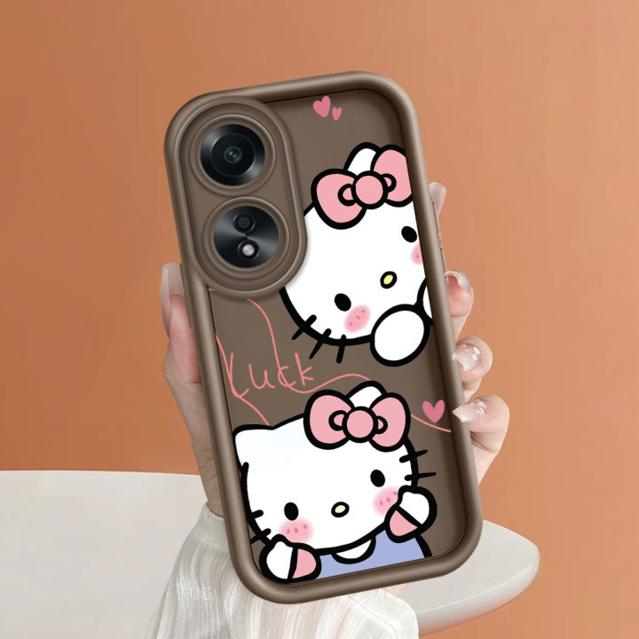 OPPO A58 4G Cases For Girls Cartoon Cute Shy Hello Kity Pattern Square ...