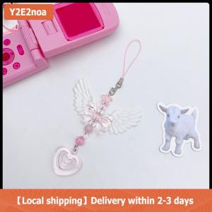 【Local shipping】 Lovely Wings Bow Heart Mobile Strap Phone Pendant Chain For Girls Women Fashion Sweet Keychain Bags Decorative Accessories Gifts