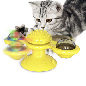 Interactive Cat Spin Windmill Toy | Cat Teeth Grinding Toy | Pet Intelligence Training Toy | With Catnip Ball | Suction Cup Design
