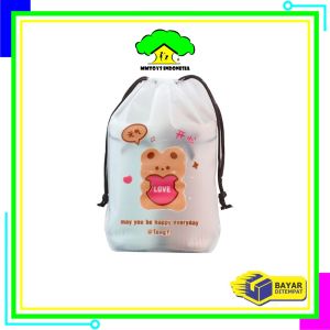 MI-C979 Travel Pouch Serut Transparan Motif Bear Tas Serut Tempat Penyimpanan Serbaguna / Pouch