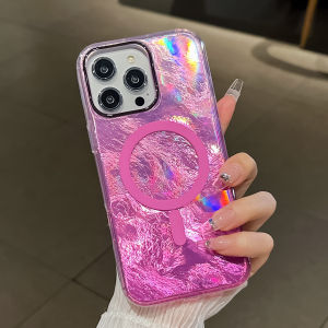 Aurora Gradient for Magsafe Magnetic Case for iPhone 16 15 14 Pro Max Plus 13 12 11 Laser Colorful Acrylic Shockproof Slim Cover