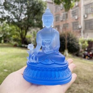 已开光 招财 辟邪药师佛Fortune Ward Off Evil Medicine Buddha Decoration Water Glass Resin Buddha Decoration in The Hallway of The New Living Room Home Decoration Medicine Buddha 摆件水琉璃树脂佛像新房客厅玄关摆设家居装饰品药师佛佛像礼物