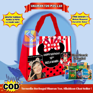(20 PCS) TAS ULTAH CUSTOM PALING MURAH / GOODIE BAG CUSTOM PALING MURAH CUSTOM/Tas souvenir ultah goodie bag ulang tahun murah tas muat snack ultah gratis nama dan foto tas ulang tahun anakGoodie bag ulang tahun anak muat snack tas ultah free desain