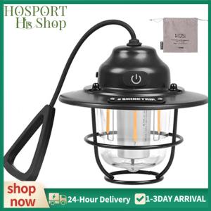 【HPS】 Retro Hanging Tent Lamp 1200mAh Camping Light 2700K/6500K Emergency Light Lantern IPX4 Waterproof Stepless Dimming Type C Charging for Fishing Hiking