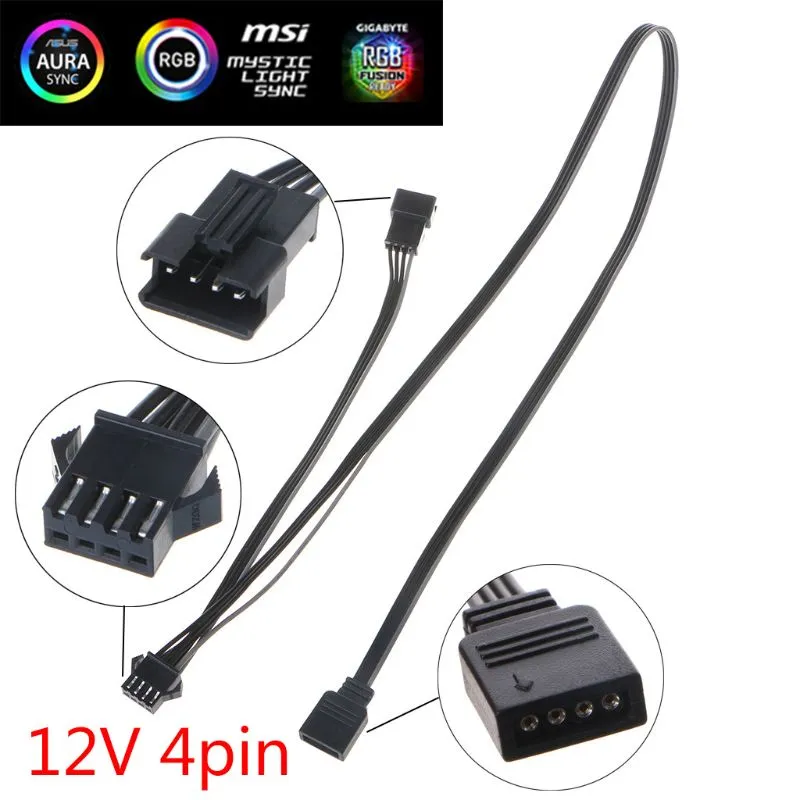 12V 4Pin RGB Connector Cable PC Case Fan LED Strip Extension Cord Wire  Adapter for Giga/Microstar/A-sus Motherboard