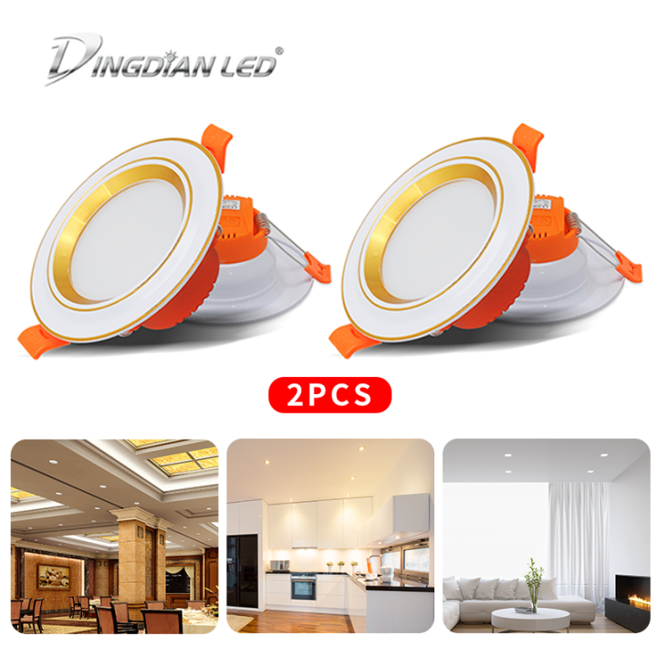 DingDian LED AC220V 2PCS LED Downlight LED Ceiling Tricolor Lampu ...