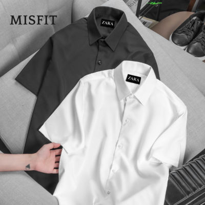 Áo sơ mi nam tay ngắn Trắng Đen MISFIT, Vải Chéo Thái mềm mịn, co giãn, thoáng khí Sơ mi Trắng Đen Tay Ngắn BASIC