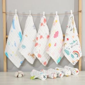 Soft Cotton Gauze Muslin Layer Baby Bibs Face Towel Wash Cloth Lampin Random Cute Design
