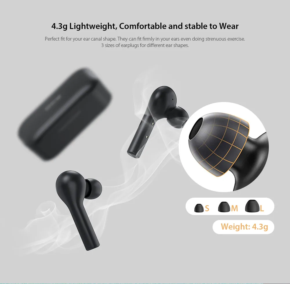 QCY T5 Bluetooth 5.0 Binaural In-ear Earphones Wireless Charging Earbuds with Mic and Charging Dock