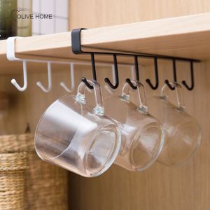 **【Melody】6 Hooks Cup Holder Hang Kitchen Cabinet Shelf Storage Rack Organizer Tools HL0160**