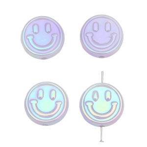 2Pcs 21mm Acrylic UV Plated Colorful Flat Round Smile Beads Charms for Jewelry Making DIY Bracelet Necklace Earrings Accessories