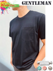 เสื้อยืดผู้ชาย คอกลม ผ้า Cotton 100% มีกระเป๋าหน้า สีพื้น สีดำ สีขาว สีเทา