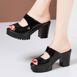 [Free Shipping] Fish-Mouth Thick-Soled Sandals For Women New Summer High-Heeled Slip-On Sandals Waterproof Platform Fashionable And Stylish