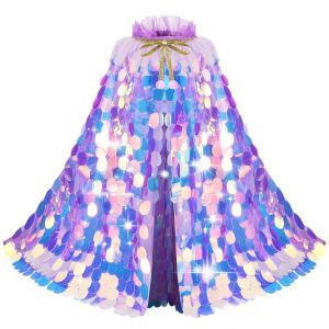 BESTITIT Đạo cụ trang phục Áo choàng sequin nàng tiên cá Quà tặng Tiệc sinh nhật hóa trang Quần áo đính sequin Dễ thương Khăn choàng sequin công chúa Các cô gái