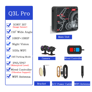 VSYSTO Motorcycle Dash Cam Q3L with Full HD 150° High-Quality 1080P Sony 307 Camera support 5GHz WIFI Parking Mode GPS Tracking