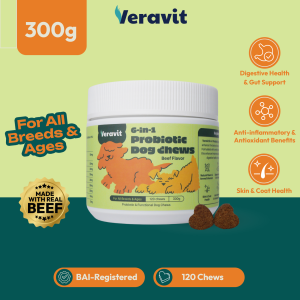 Veravit 6-in-1 Probiotic Dog Chews - Dog Multivitamins for All Breeds and Ages - Dog Treats - 300g