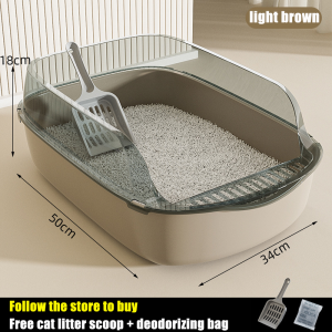 Large Cat Litter Box With Cat Litter Scoop Semi Closed Litter Box For Cat Toilet Splashing Deodorization Litterbox