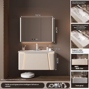 Inligent Bathroom Cabinet Ceramic Integrated Basin Mirror Cabinet Rounded Corner Toilet Cabinet