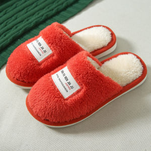 Cute plush cotton slippers for womens and mens couple bottom Warm home slippers thick non-slip indoor slippers