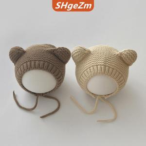 [COD] SHgeZm Dễ thương Gấu tai bé mũ dệt kim bảo vệ tai trẻ em Mũ len ấm áp