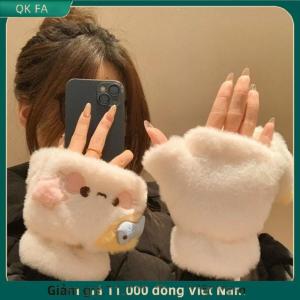 QK FA ✨ Mèo đáng yêu phim hoạt hình lật găng tay sang trọng ấm lạnh sinh viên găng tay Phụ nữ mùa đông ngoài trời mềm dày nửa ngón tay màn hình cảm ứng găng tay