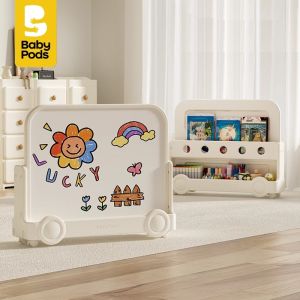 Bảng vẽ kết hợp kệ sách nhựa đa năng 2in1 mẫu xe Bus hiệu Babypods (tặng kèm bút màu và xóa bảng)