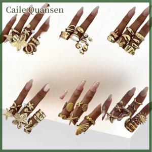 Caile 4 6 7 9Pcs Set Vintage Sun Starfish Open Rings For Women Men Punk Irregular Pleated Ring