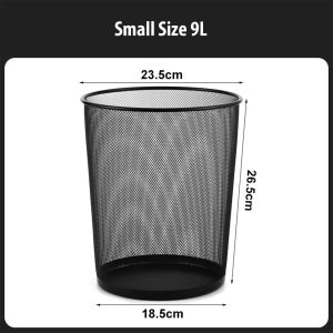 Round Metal Mesh Dustbin Trash Bin Black Metal Wire paper Bin Suitable For Office Home Kitchen Dorm Rooms Bedrooms