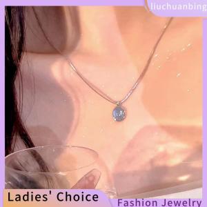 [COD] liuchuanbing Jewellery Simple Retro Oval Aquamarine Pendant Necklace For Women Girls Luxury Snake Chain Necklace Fashion Temperament Jewelry Gifts