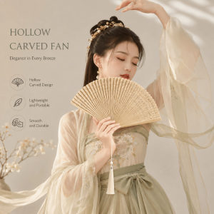 TSEVD Elegant Folding Bamboo Fan Portable Antique Retro Hand Fan Exquisite Decorative Fan Classical Folding Fan Home Decor