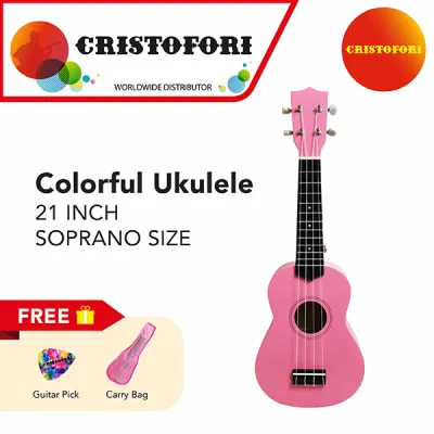 Colorful Ukulele (Color: Pink) (Size: Soprano 21 inch) With Matching Color Carry Bag